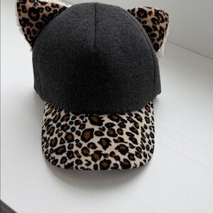 Gray Cap with Leopard Print Ears and Brim